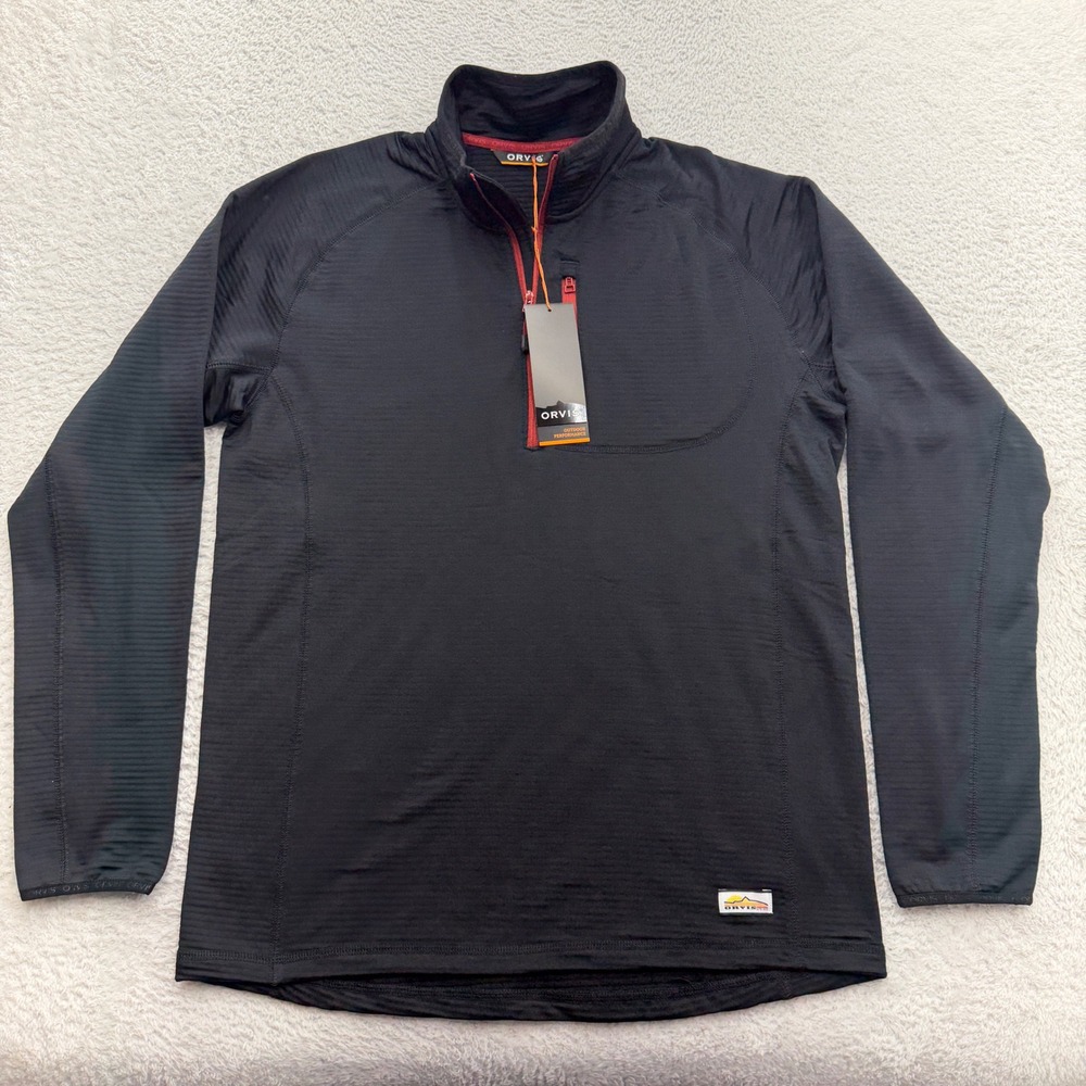 Orvis‎ Mens Black Grid Fleece 1/4 Zip Outdoor Performance Pullover Size M NEW